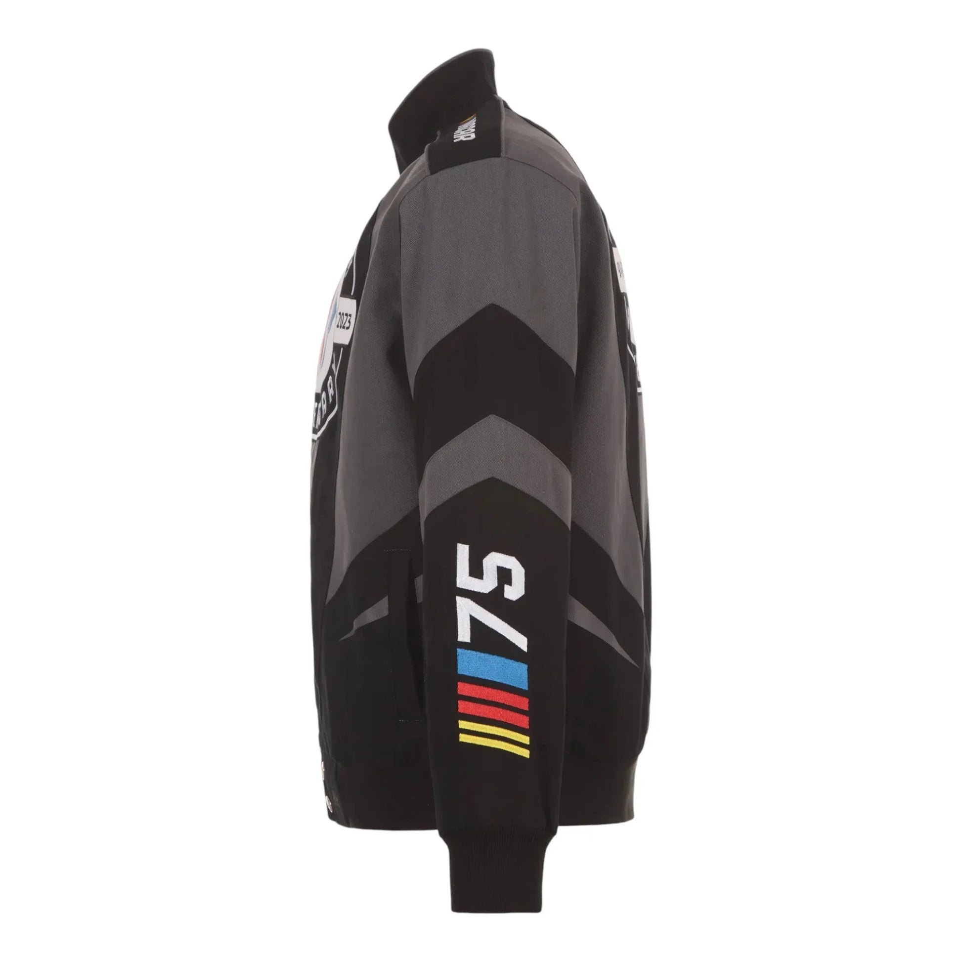 Men's JH Design Black NASCAR 75th Anniversary Twill Uniform Full-Snap Jacket - F1 Vintage Racewear