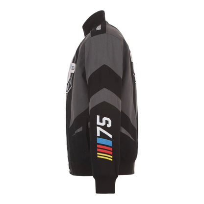 Men's JH Design Black NASCAR 75th Anniversary Twill Uniform Full-Snap Jacket - F1 Vintage Racewear