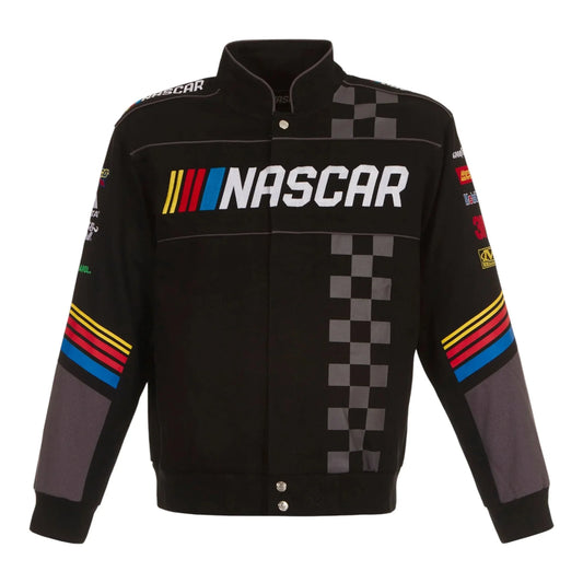 Men's NASCAR JH Design Black Twill Logo Uniform Full-Snap Jacket - F1 Vintage Racewear