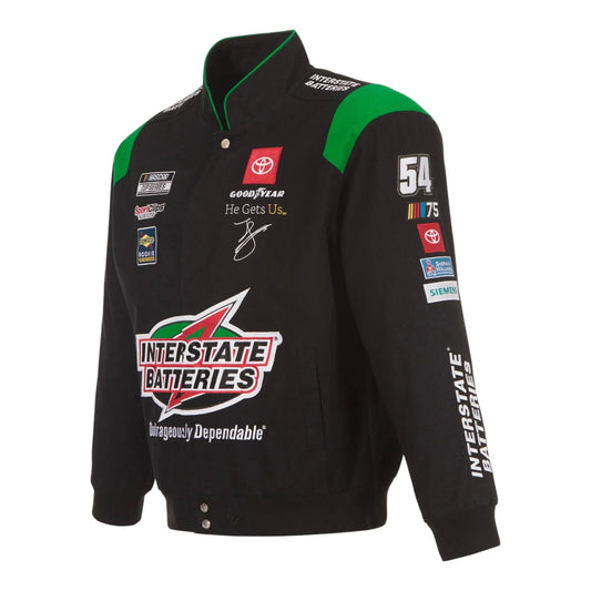 Men's Ty Gibbs JH Design Black Interstate Batteries Twill Uniform Full-Snap Jacket - F1 Vintage Racewear