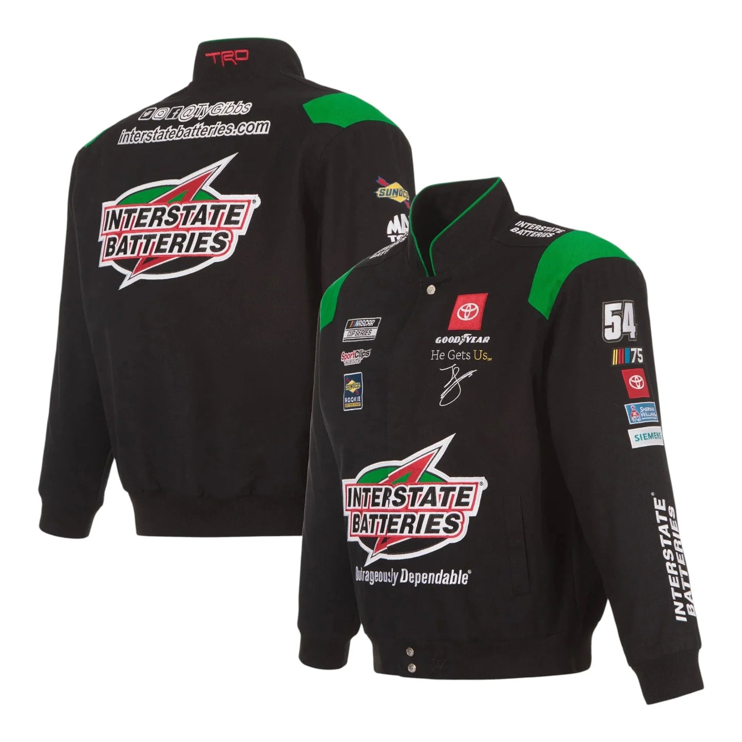 Men's Ty Gibbs JH Design Black Interstate Batteries Twill Uniform Full-Snap Jacket - F1 Vintage Racewear