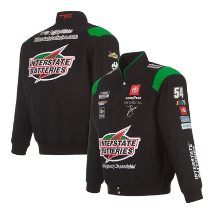 Men's Ty Gibbs JH Design Black Interstate Batteries Twill Uniform Full-Snap Jacket - F1 Vintage Racewear