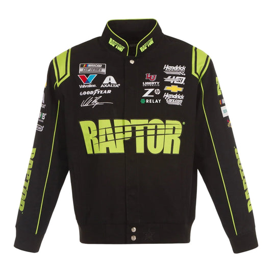 Men's William Byron JH Design Black RAPTOR Twill Driver Uniform Full-Snap Jacket - F1 Vintage Racewear