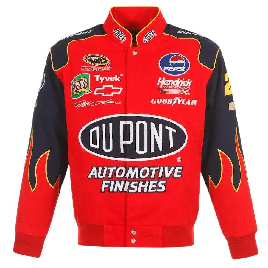 Men's Jeff Gordon JH Design Red DuPont Twill Driver Uniform Full-Snap Jacket - F1 Vintage Racewear