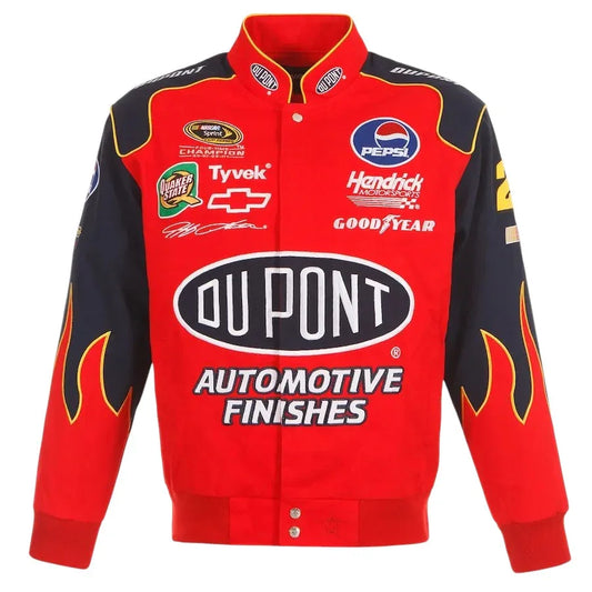 Men's Jeff Gordon JH Design Red DuPont Twill Driver Uniform Full-Snap Jacket - F1 Vintage Racewear