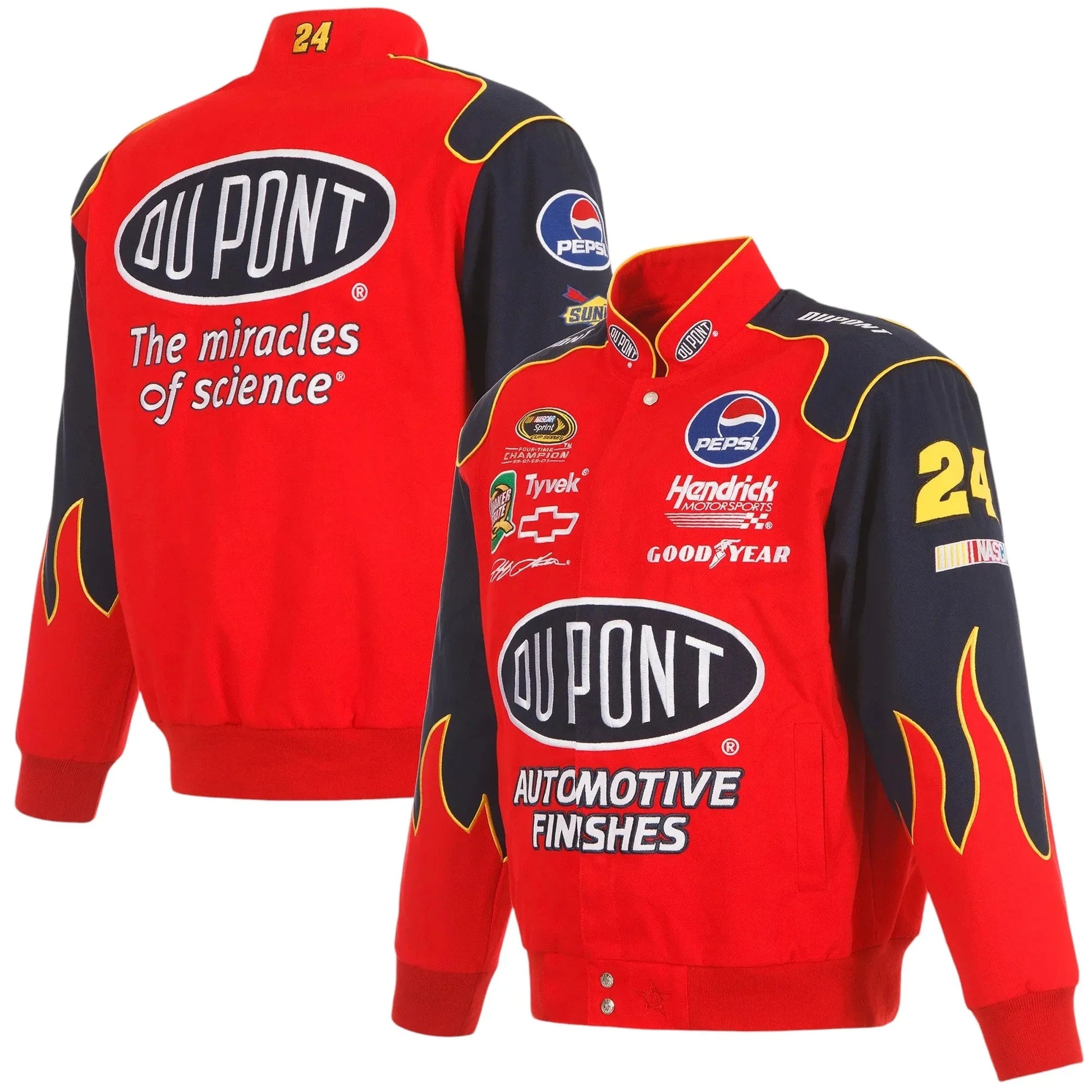 Men's Jeff Gordon JH Design Red DuPont Twill Driver Uniform Full-Snap Jacket - F1 Vintage Racewear