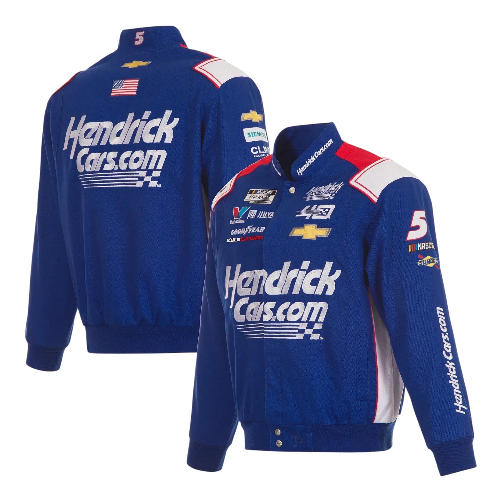 Men's Kyle Larson JH Design Royal HendrickCars Twill Driver Uniform Full-Snap Jacket - F1 Vintage Racewear