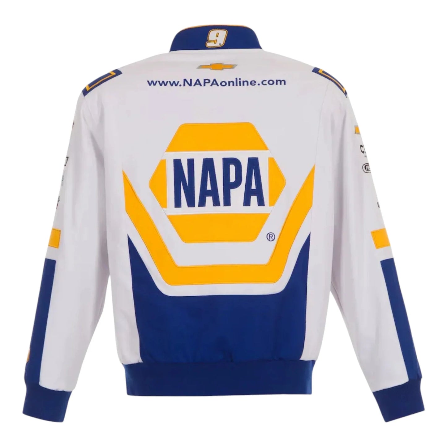 Men's Chase Elliott JH Design White NAPA Twill Driver Uniform Full-Snap Jacket - F1 Vintage Racewear