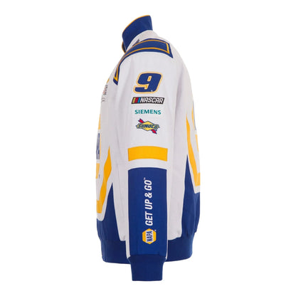 Men's Chase Elliott JH Design White NAPA Twill Driver Uniform Full-Snap Jacket - F1 Vintage Racewear