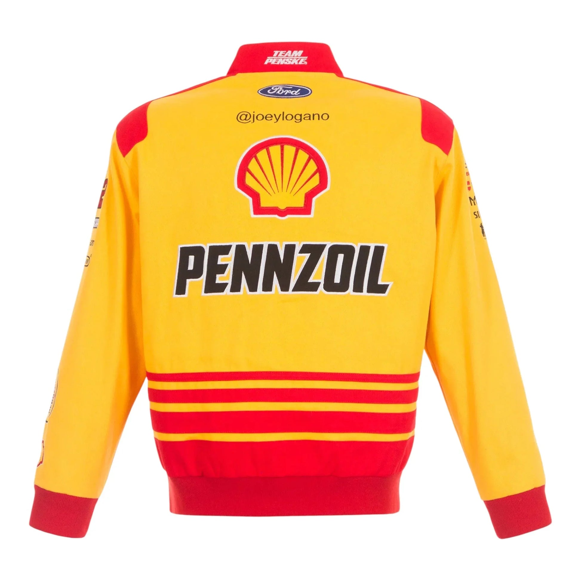 Men's Joey Logano JH Design Yellow Shell Pennzoil Twill Driver Uniform Full-Snap Jacket - F1 Vintage Racewear