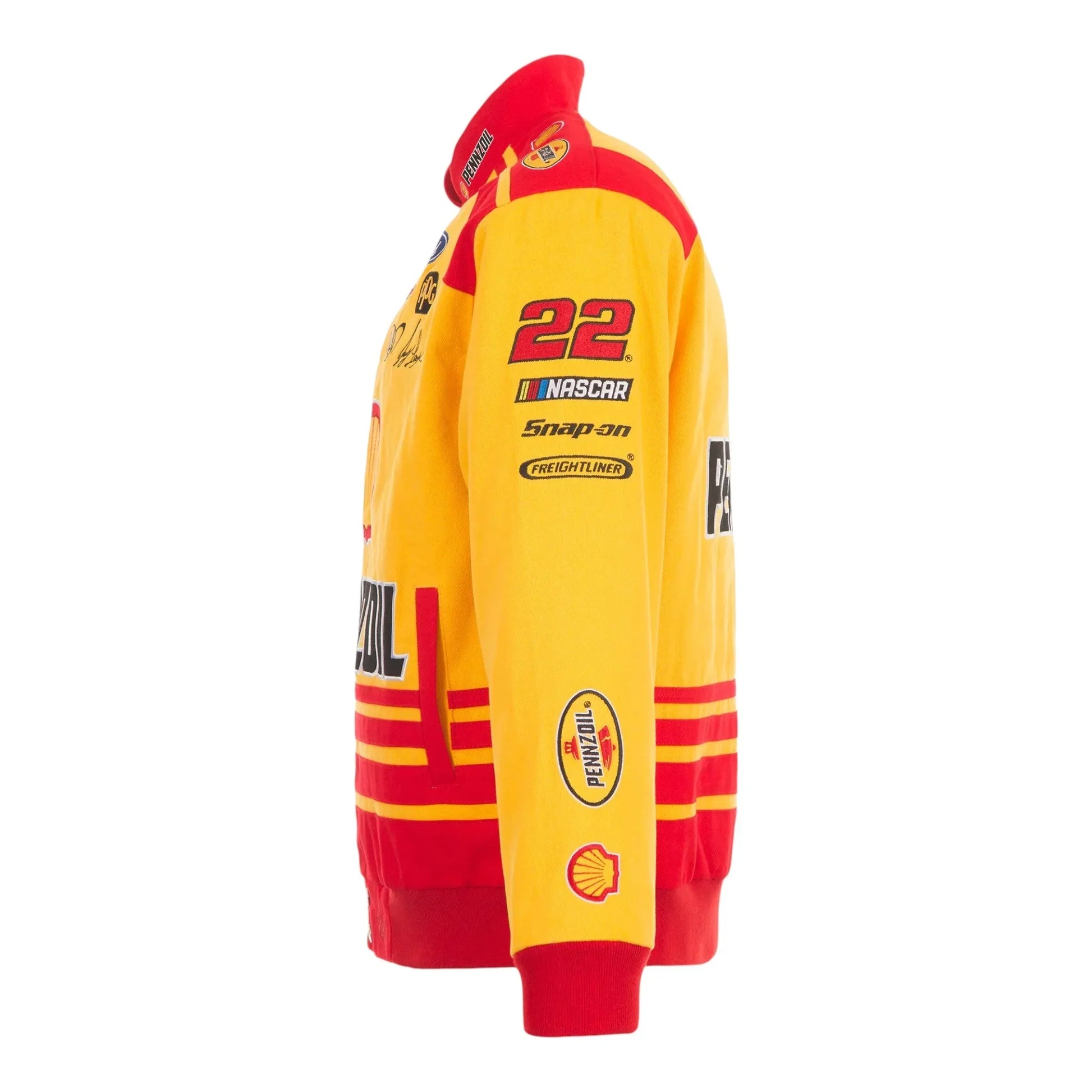 Men's Joey Logano JH Design Yellow Shell Pennzoil Twill Driver Uniform Full-Snap Jacket - F1 Vintage Racewear