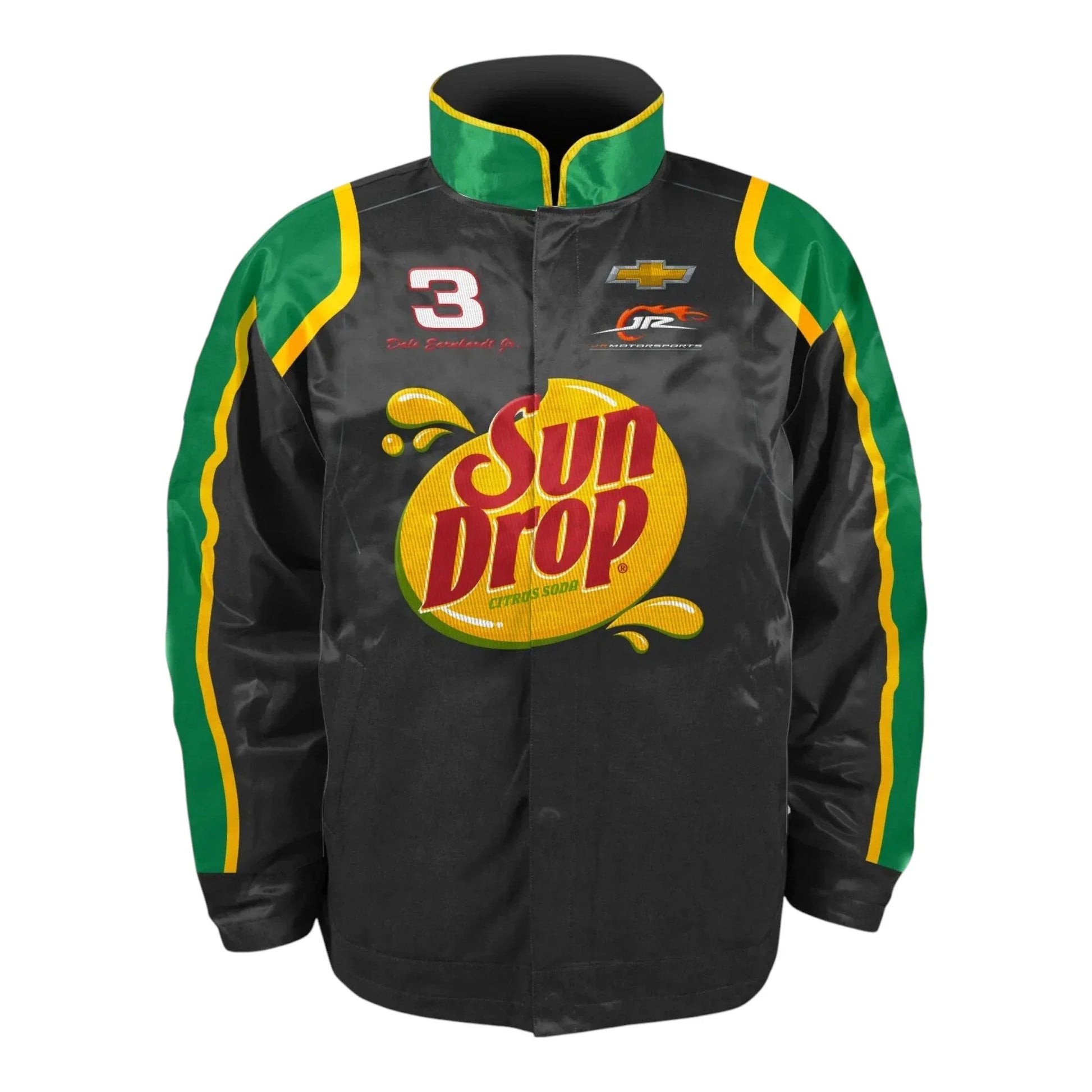 Men's Dale Earnhardt Jr. JR Motorsports Official Team Apparel Black Sun Drop Nylon Uniform Full-Snap Jacket - F1 Vintage Racewear