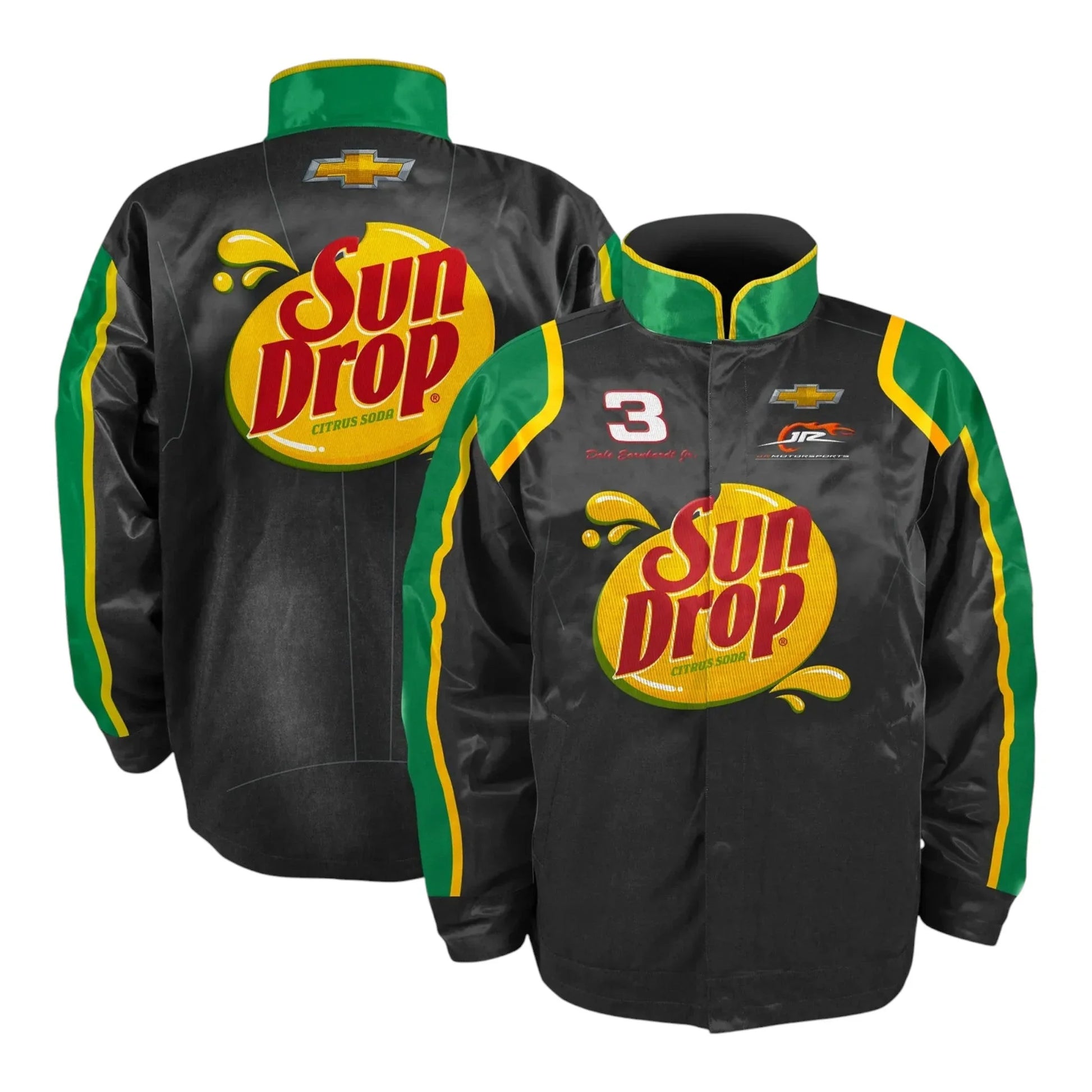 Men's Dale Earnhardt Jr. JR Motorsports Official Team Apparel Black Sun Drop Nylon Uniform Full-Snap Jacket - F1 Vintage Racewear