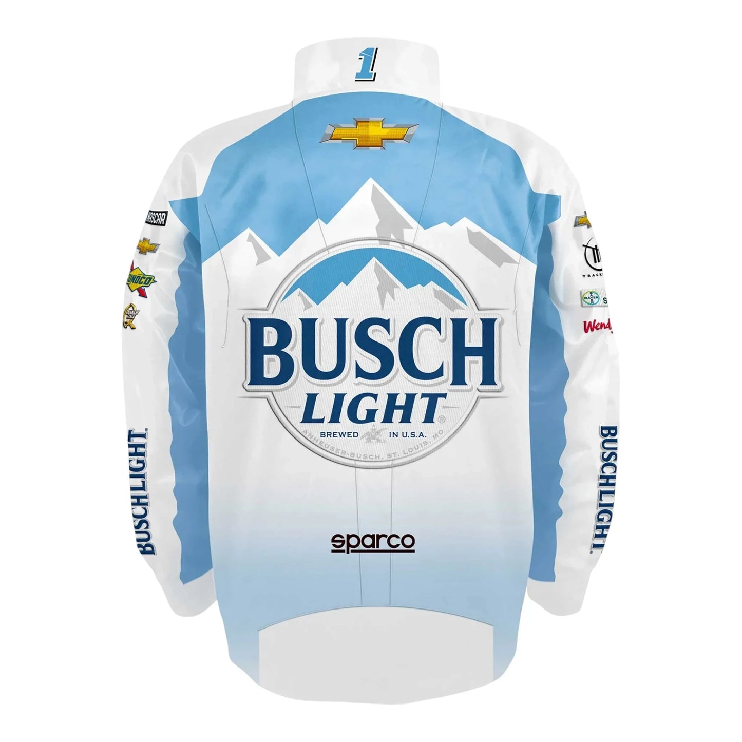 Men's Ross Chastain Trackhouse Racing Team Collection White Busch Light Nylon Uniform Full-Snap Jacket - F1 Vintage Racewear