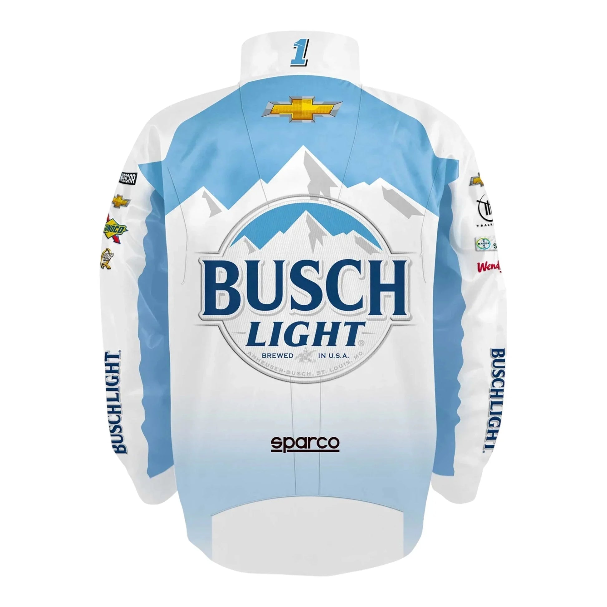 Men's Ross Chastain Trackhouse Racing Team Collection White Busch Light Nylon Uniform Full-Snap Jacket - F1 Vintage Racewear