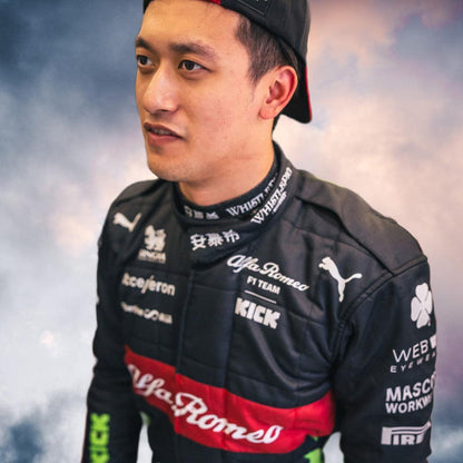 NEW ZHOU GUANYU 2023 ALFA ROMEO F1 TEAM KICK REPLICA RACE SUIT - BELGIAN GP - F1 Vintage Racewear