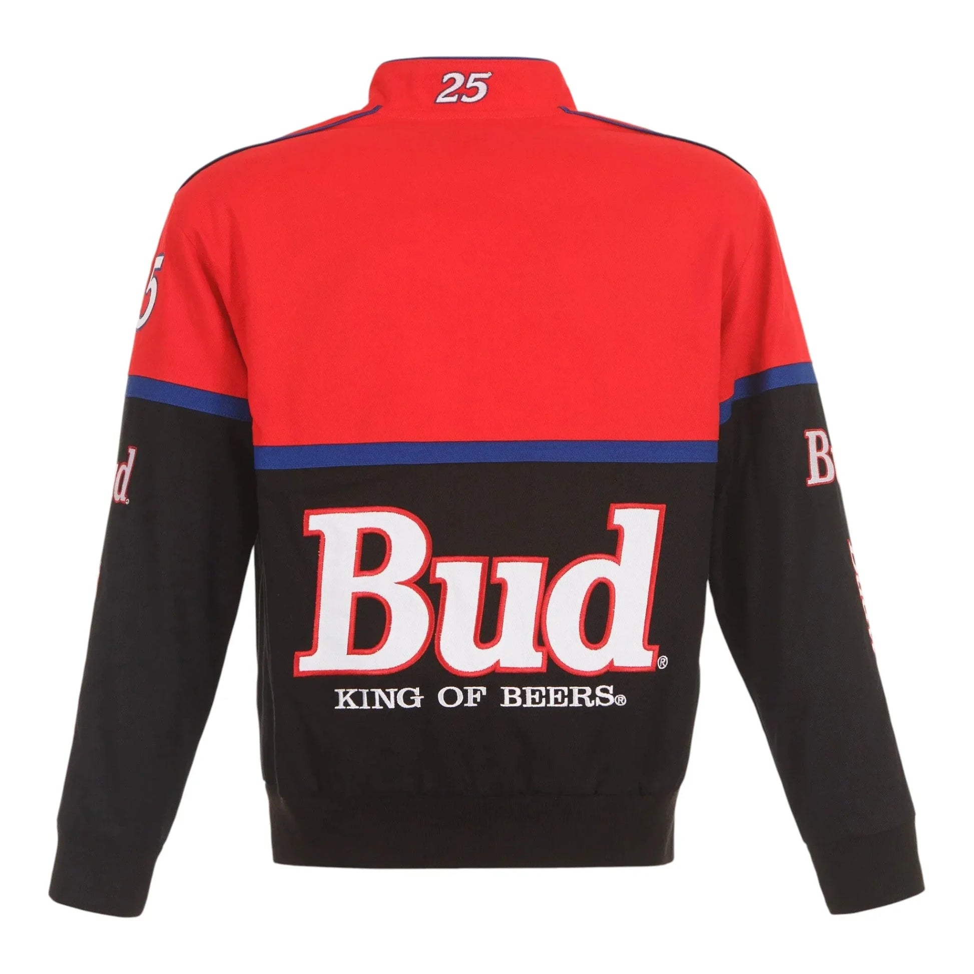 Men's Ken Schrader JH Design Black/Red Bud King of Beers Twill Driver Uniform Full-Snap Jacket - F1 Vintage Racewear