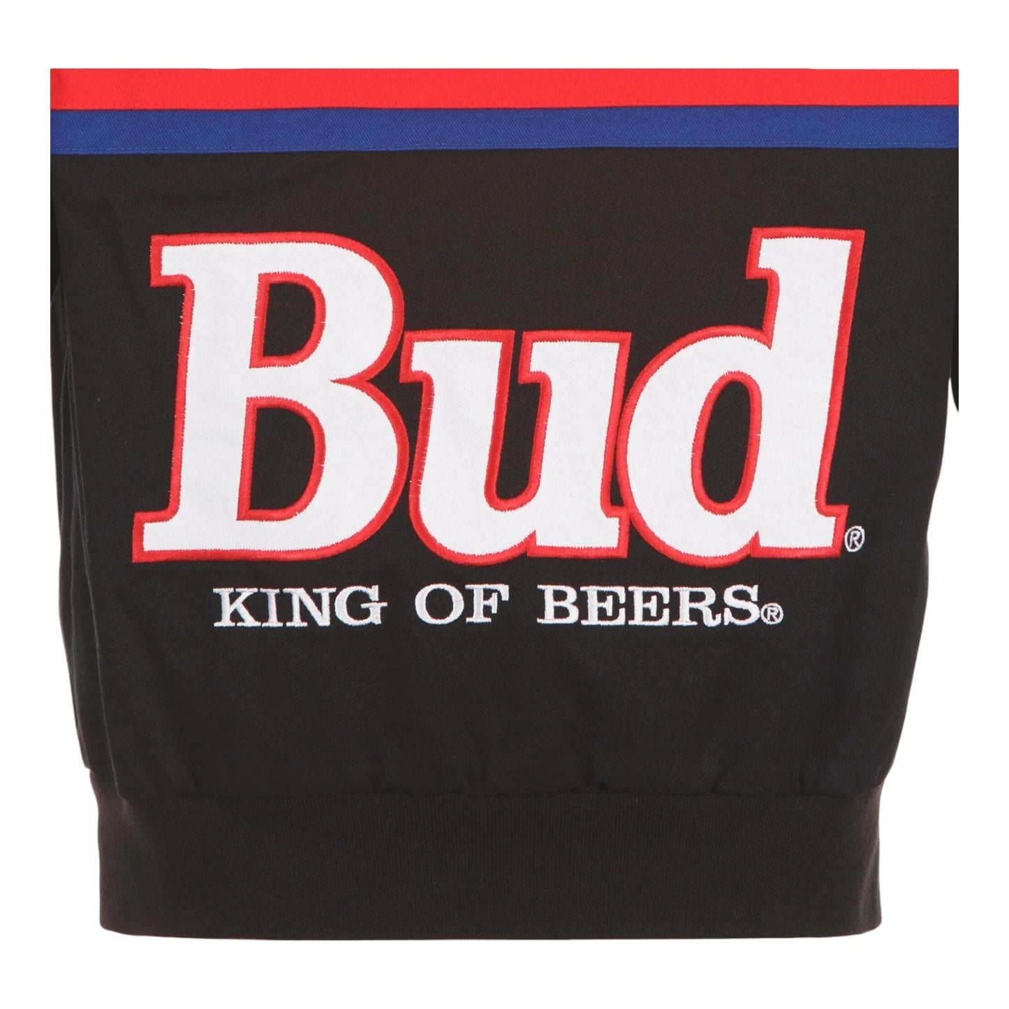 Men's Ken Schrader JH Design Black/Red Bud King of Beers Twill Driver Uniform Full-Snap Jacket - F1 Vintage Racewear