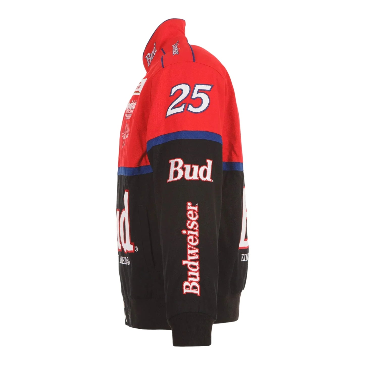 Men's Ken Schrader JH Design Black/Red Bud King of Beers Twill Driver Uniform Full-Snap Jacket - F1 Vintage Racewear