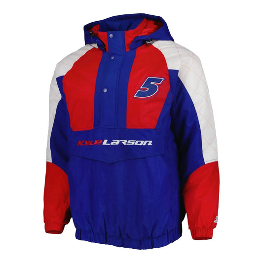 Men's Kyle Larson Starter Royal/Red The Body Check Half-Snap Pullover Jacket - F1 Vintage Racewear