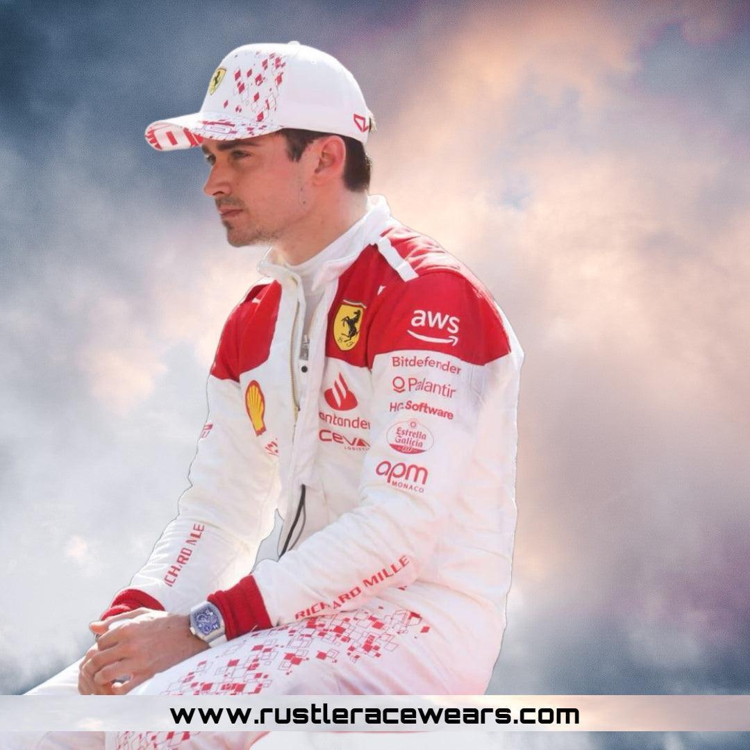 Scuderia Ferrari 2023 Team Charles Leclerc Special Edition Monaco GP Replica Race Suit - F1 Vintage Racewear