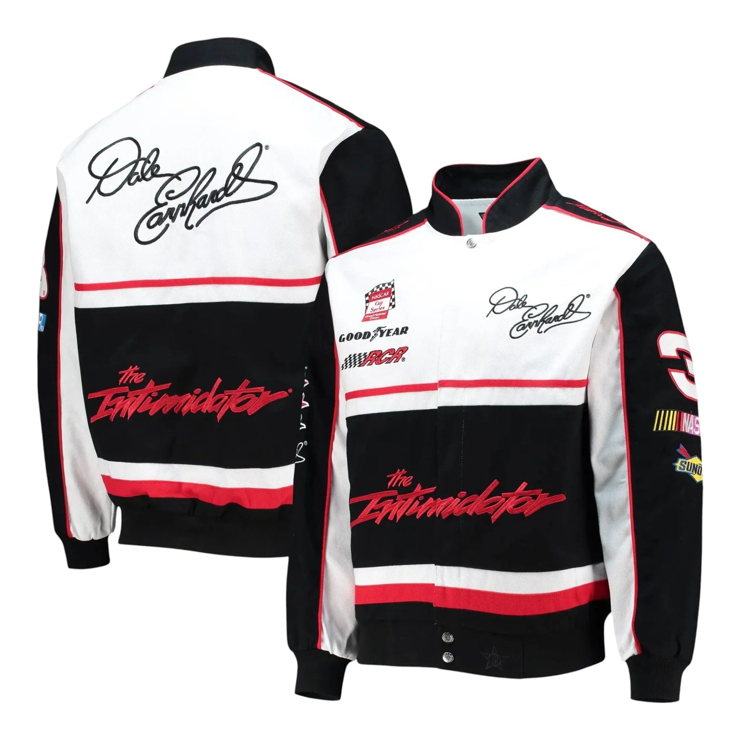 Men's Dale Earnhardt JH Design Black/White Twill Uniform Full-Snap Jacket - F1 Vintage Racewear