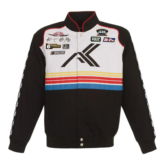 Men's JH Design Black/White NASCAR x Alvin Kamara Logo Full-Snap Twill Jacket - F1 Vintage Racewear