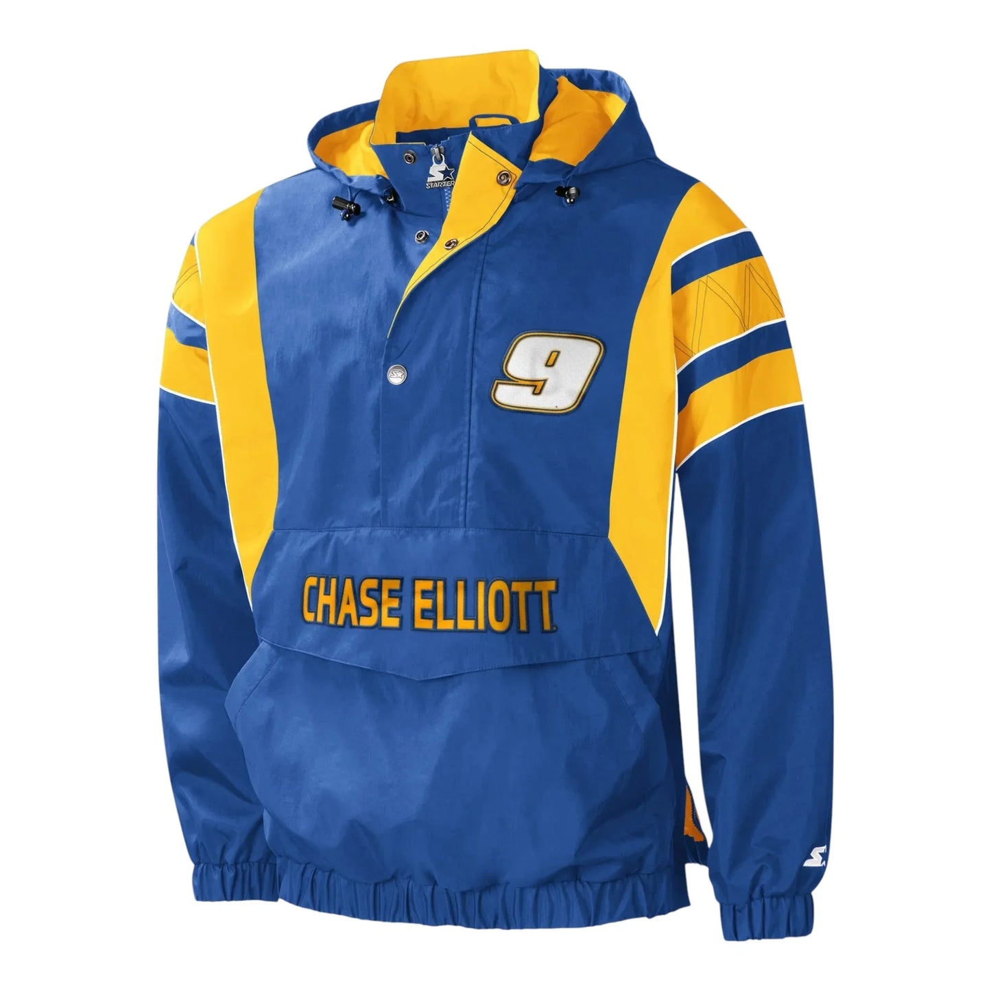 Men's Chase Elliott Starter Royal/Yellow Impact Half-Snap Pullover Jacket - F1 Vintage Racewear