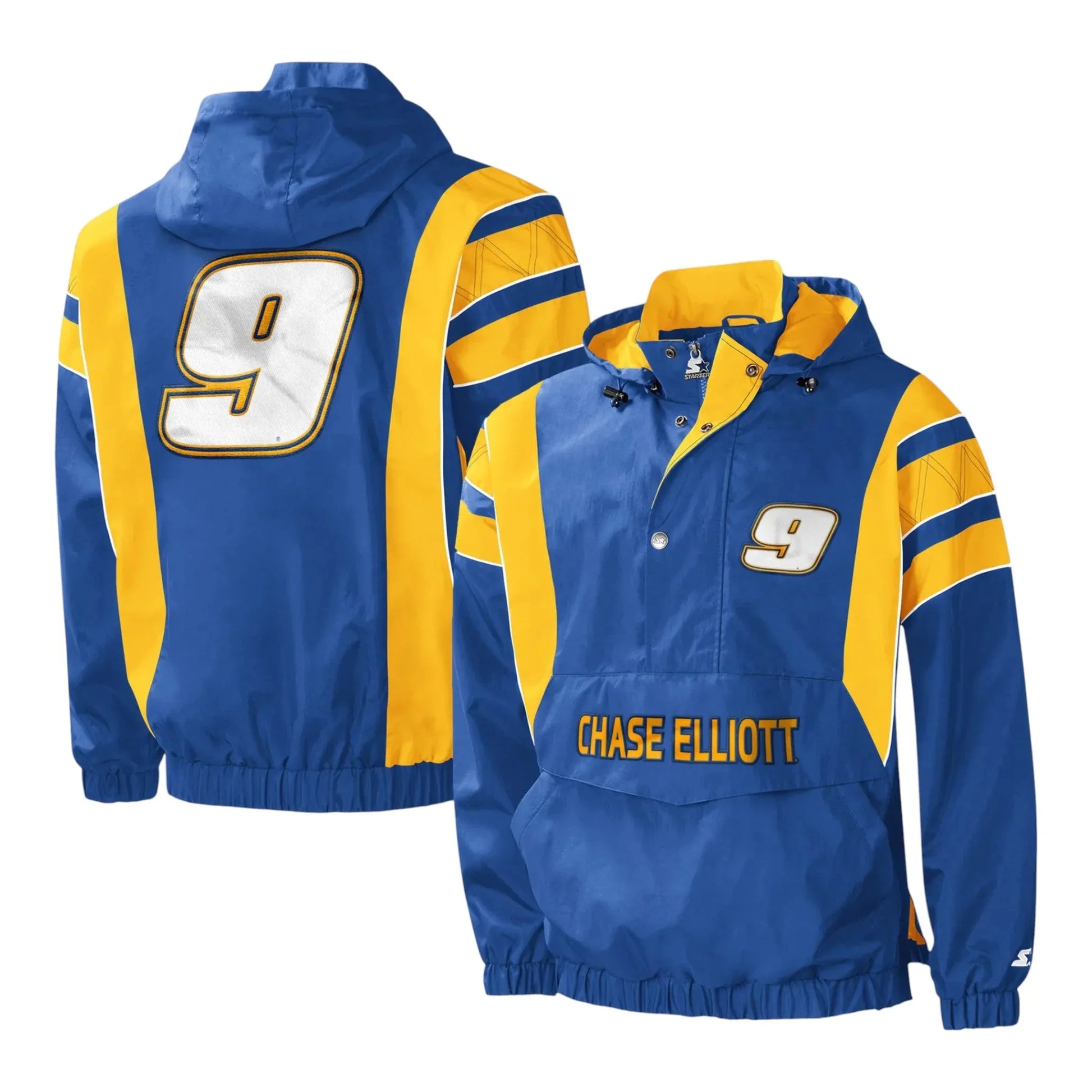 Men's Chase Elliott Starter Royal/Yellow Impact Half-Snap Pullover Jacket - F1 Vintage Racewear