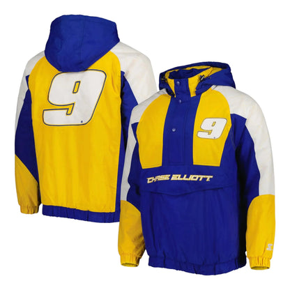 Men's Chase Elliott Starter Royal/Yellow The Body Check Half-Snap Pullover Jacket - F1 Vintage Racewear