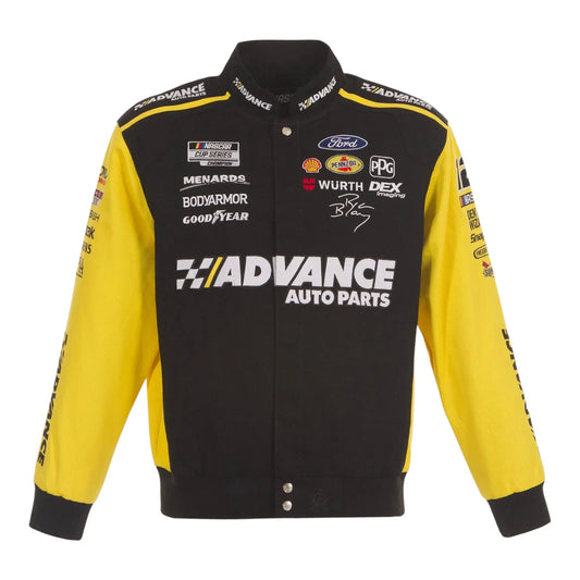Men's Ryan Blaney JH Design Black/Yellow Advance Auto Parts Twill Driver Uniform Full-Snap Jacket - F1 Vintage Racewear